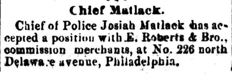 Camden Post, March 12, 1886 — Chief Matlack