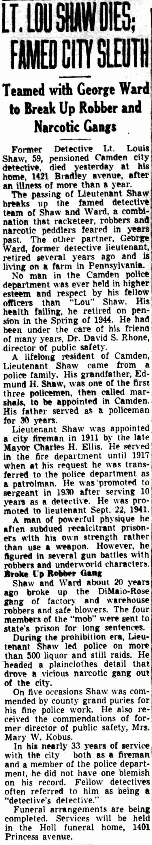 Camden Courier-Post April 16 1945 obituary clipping
