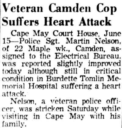 Veteran Camden Cop Suffers Heart Attack — Camden Courier-Post, June 15, 1959