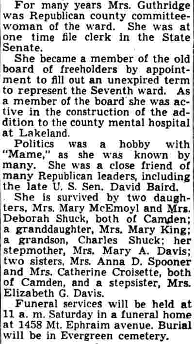 'Mame' Guthridge Dies After Illness, Camden Courier-Post, July 9, 1942, continued