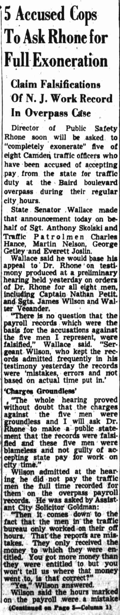5 Accused Cops To Ask Rhone for Full Exoneration — Camden Courier-Post, September 17, 1948