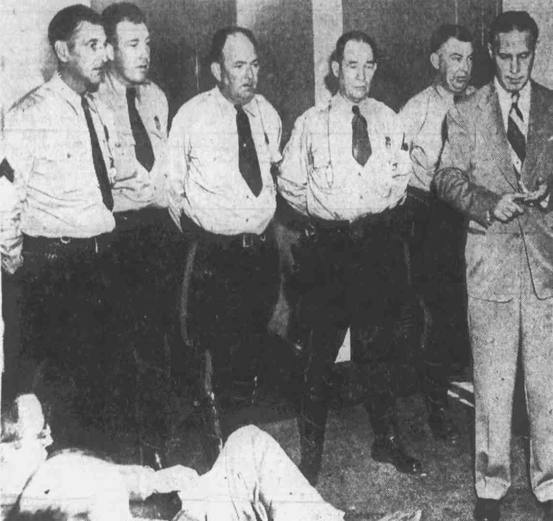 Five Camden traffic officers and counsel State Senator Bruce A. Wallace during overpass pay hearing