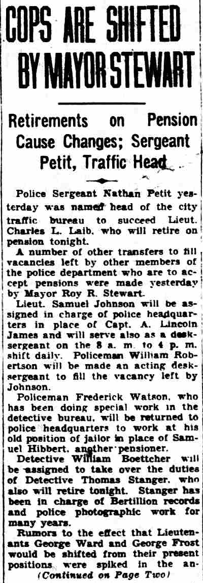 Camden Courier-Post, December 31, 1932 — Cops Are Shifted by Mayor Stewart