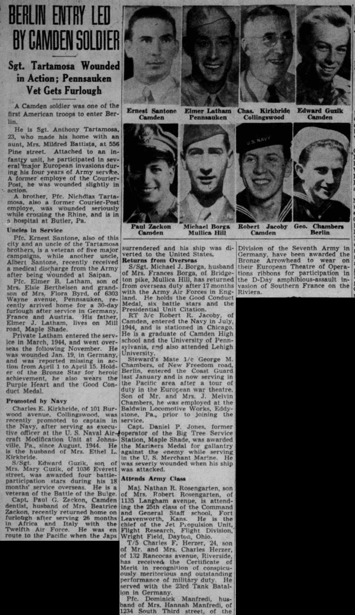 Berlin Entry Led by Camden Soldier — Camden Courier-Post, August 31, 1945