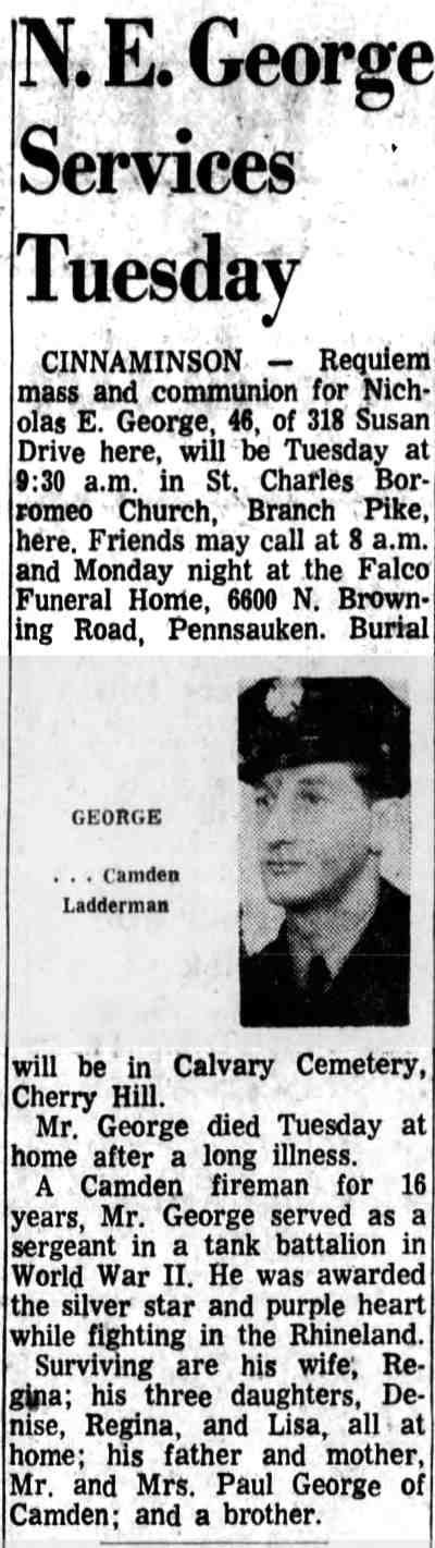 Camden Courier-Post obituary, April 5, 1969, N. E. George Services Tuesday
