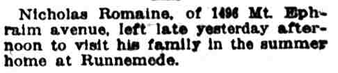 Brief item about Nicholas Romaine visiting Runnemede — Camden Post-Telegram July 5 1917
