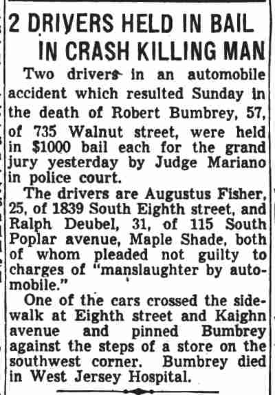 2 Drivers Held in Bail in Crash Killing Man — Camden Courier-Post, January 7, 1939
