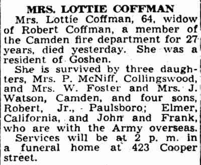 Mrs. Lottie Coffman — Camden Courier-Post, May 1, 1944
