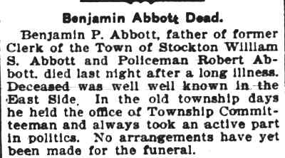 Benjamin Abbott Dead — Camden Post-Telegram, March 31, 1903