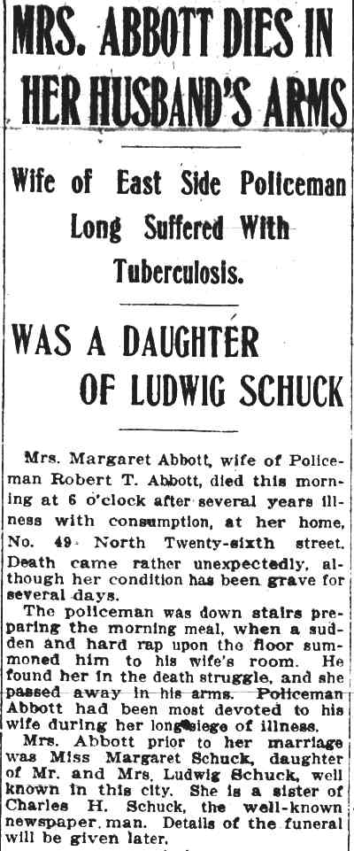 Mrs. Abbott Dies in Her Husband's Arms — Camden Post-Telegram, December 12, 1910