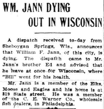 Wm. Jann Dying Out in Wisconsin — Camden Post-Telegram, June 29, 1912