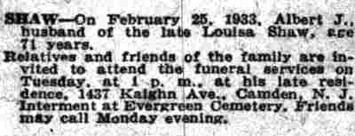 Camden Courier-Post February 27 1933 headline clipping