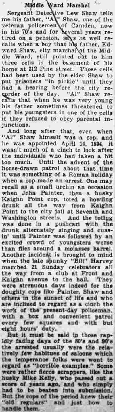 Camden Courier-Post Ben Courter column about Middle Ward Marshal, May 15, 1932