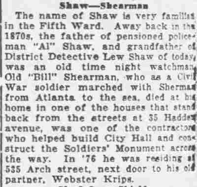 Camden Daily Courier Peppery Pot column mentioning the Shaw and Shearman families, August 4, 1925