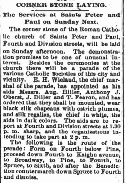 Ss. Peter and Paul Roman Catholic Church article, August 30, 1888