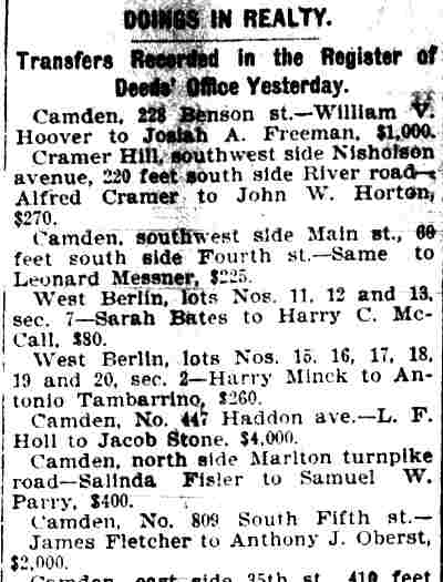 Camden Daily Courier, August 31, 1899, article mentioning F. Joseph Rouh