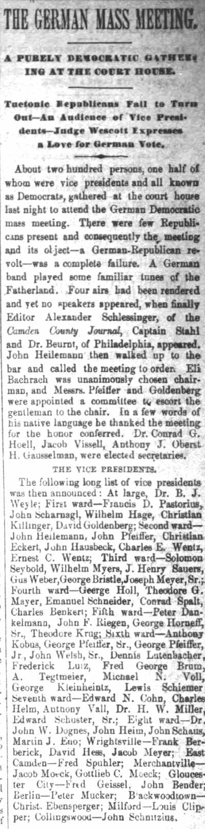 German Centennial Building Association article, October 29, 1886