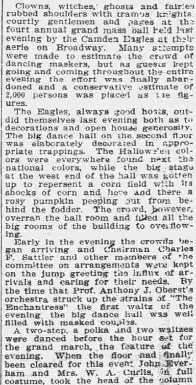 Eagle Ball Was Grand Success - Camden Daily Courier, November 1, 1912