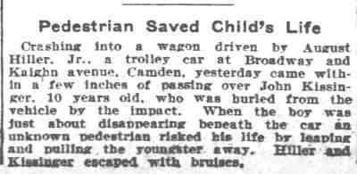 Pedestrian Saved Child's Life, Philadelphia Inquirer, August 7, 1910
