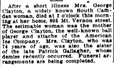 Camden Courier-Post, January 28, 1916 — Death of Mrs. George Clayton