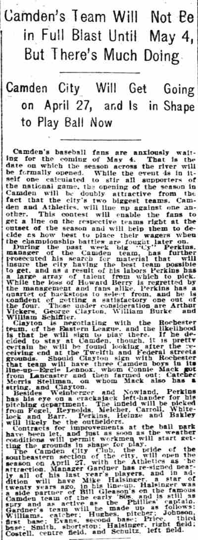 Philadelphia Inquirer, March 7, 1907 — Camden baseball team