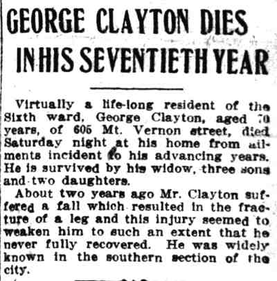Camden Post-Telegram, May 9, 1913 — George Clayton Dies in His Seventieth Year