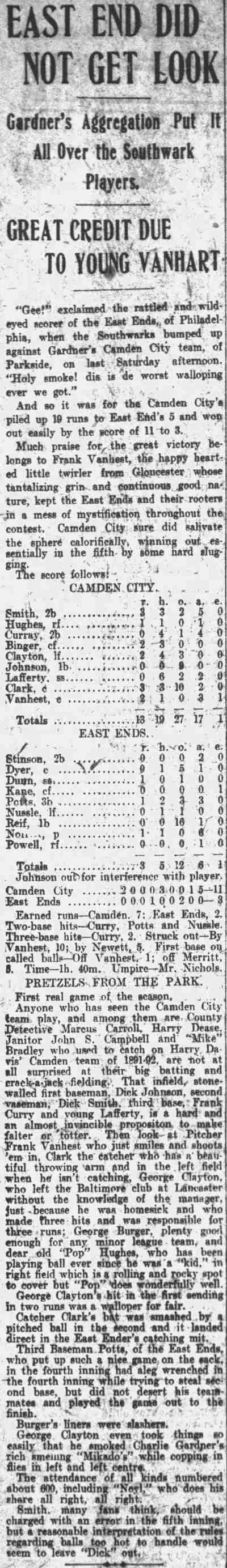 Camden Post-Telegram, May 10, 1909 — Camden baseball team