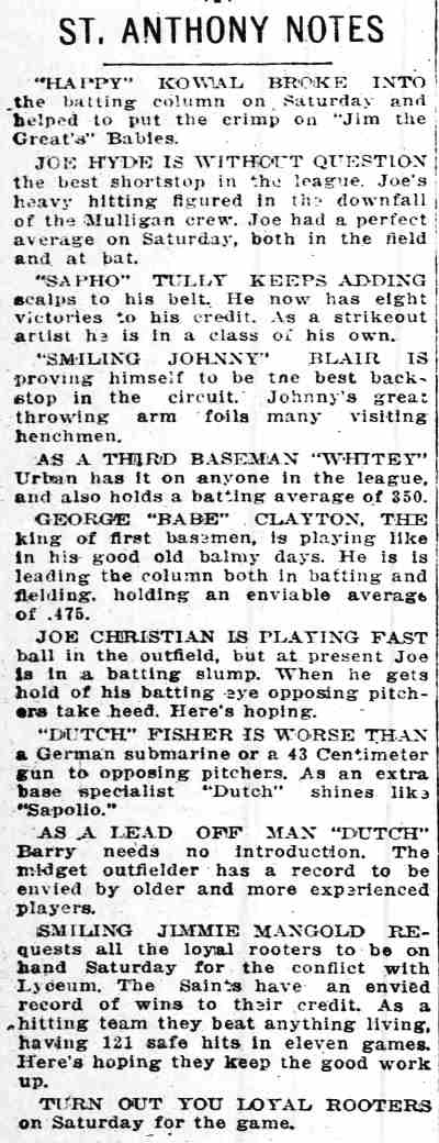 Camden Courier-Post, July 15, 1915 — Camden baseball team