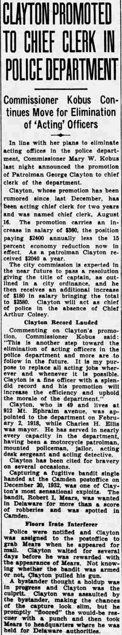 Camden Courier-Post, September 1, 1937 — Clayton Promoted to Chief Clerk