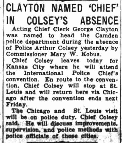 Camden Courier-Post, September 18, 1936 — Clayton Named Chief in Colsey's Absence
