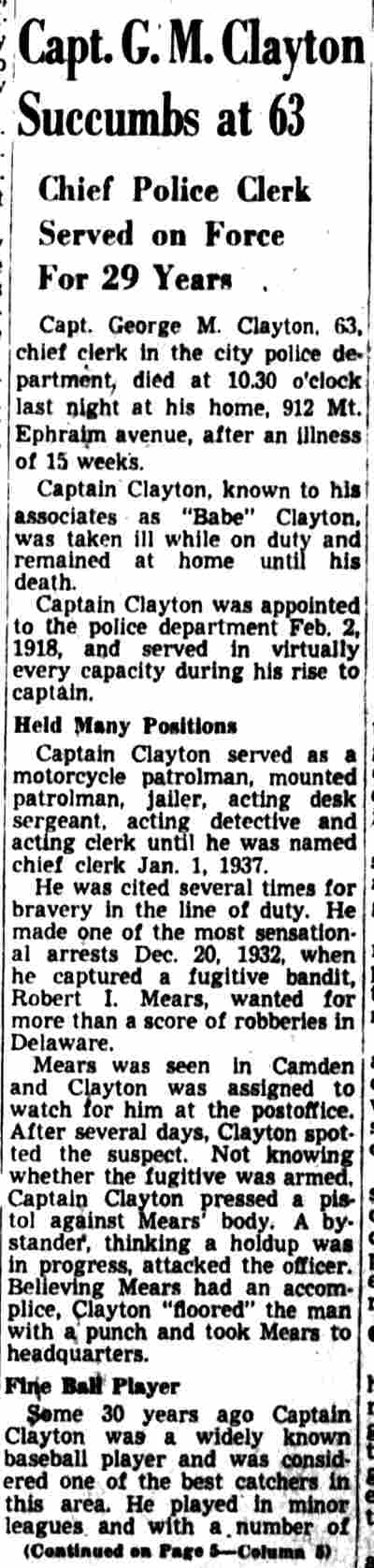Camden Courier-Post, November 17, 1947 — Capt. G. M. Clayton Succumbs at 63