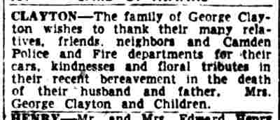 Camden Courier-Post, November 29, 1947 — Thank you notice from Clayton family