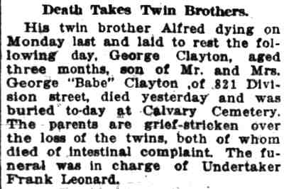 Camden Courier-Post, December 1, 1917 — Death of twin sons of George Clayton