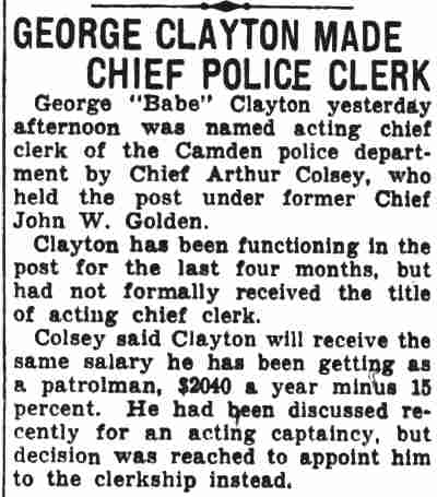 Camden Courier-Post, December 5, 1935 — George Clayton Made Chief Police Clerk