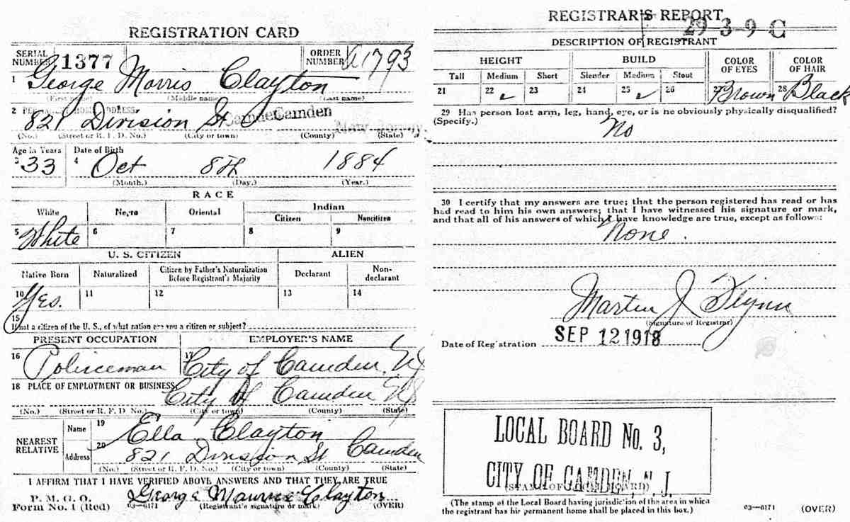 World War I Draft Card for George Clayton, September 12, 1918
