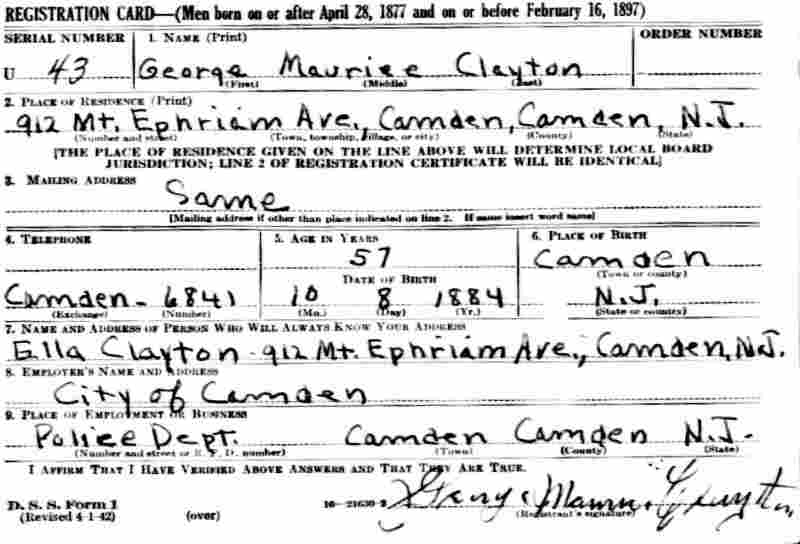 World War II Draft Card for George Clayton, April 1942