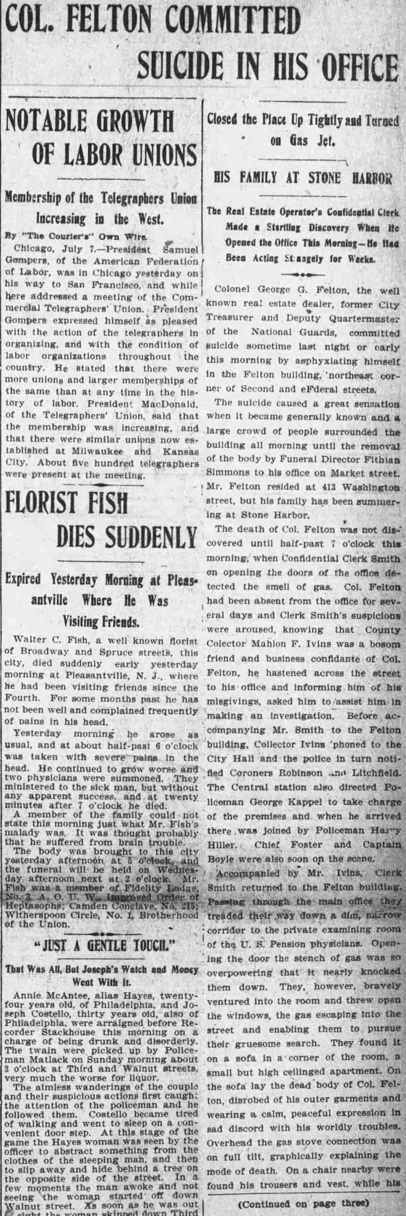 Camden Daily Courier, July 7, 1902 — article with police officers, parts 1-4