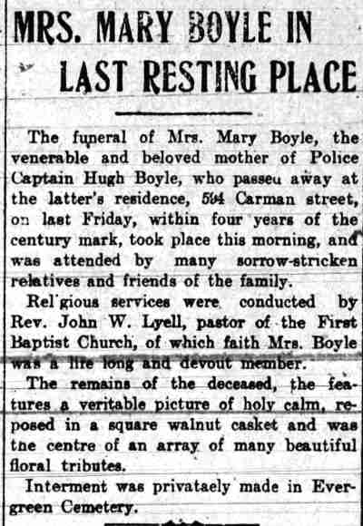 Camden Post-Telegram, November 8, 1909 — Mrs. Mary Boyle in Last Resting Place