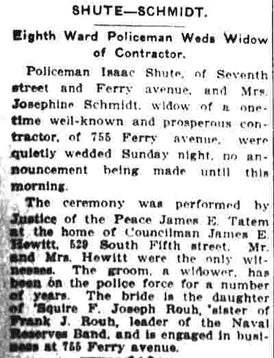 Camden Post-Telegram, February 13, 1908 — Shute-Schmidt marriage notice