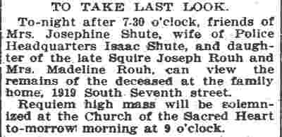 Camden Daily Courier, May 28, 1915 — viewing notice for Mrs. Josephine Shute