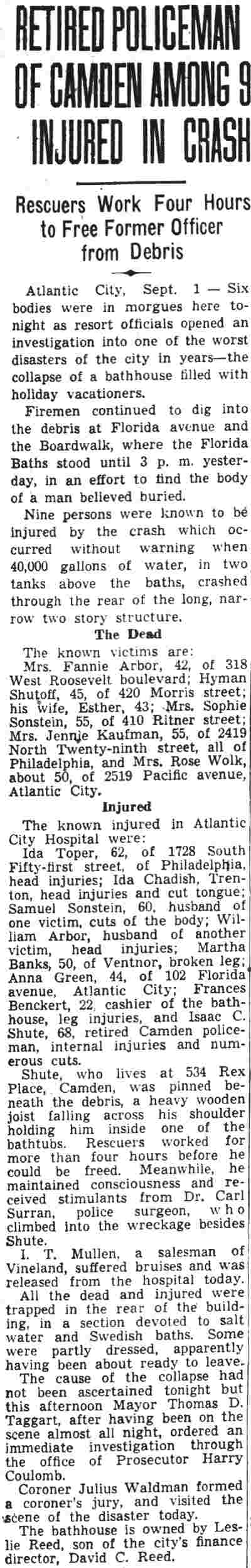 Camden Courier-Post, September 2, 1940 — Retired Policeman of Camden Among 9 Injured in Crash