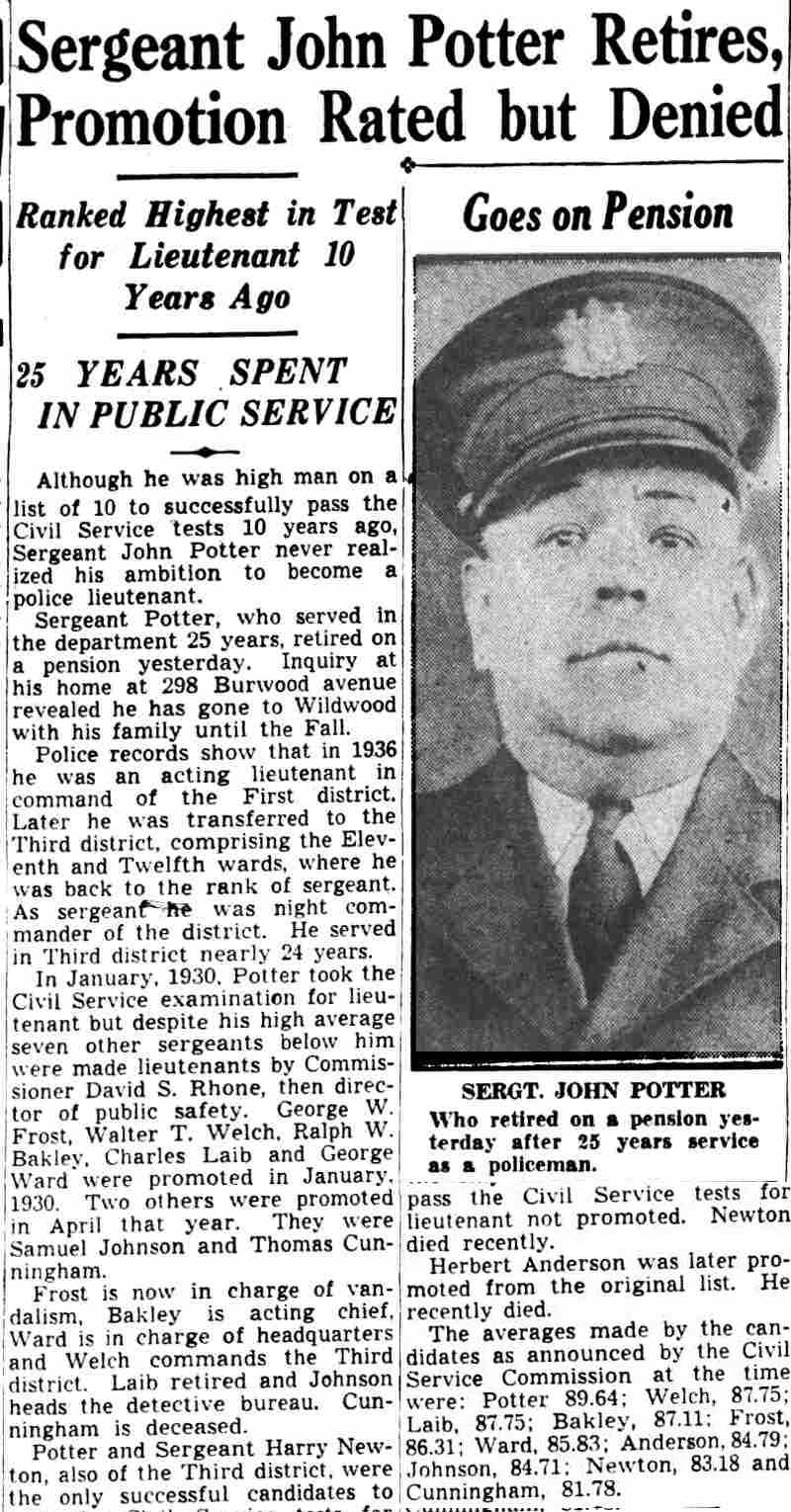 Camden Courier-Post, June 1, 1940 — Sergeant John Potter Retires, portrait included