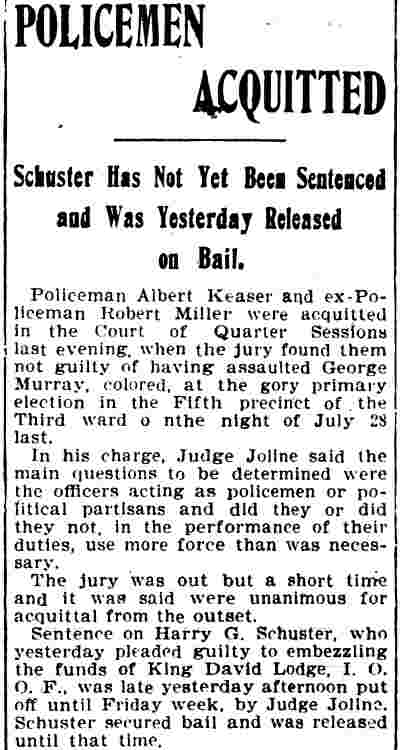 Camden Daily Courier January 28, 1903 — Policemen Acquitted, Robert F. Miller and Albert Keaser acquitted