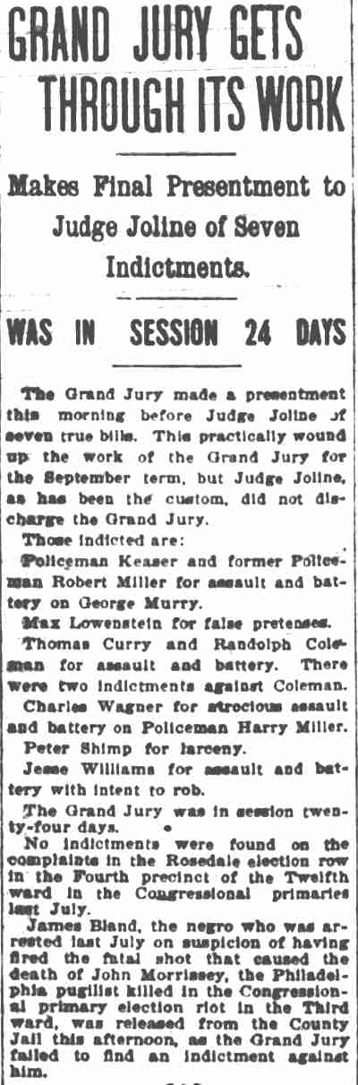 Camden Post-Telegram November 19, 1902 — Grand Jury indictments from primary election riot