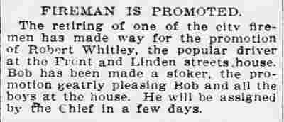 Fireman is Promoted, Camden Daily Courier, July 3, 1912