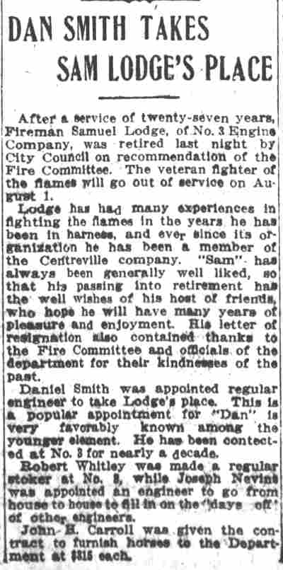 Dan Smith Takes Sam Lodge's Place, Camden Post-Telegram, July 11, 1913