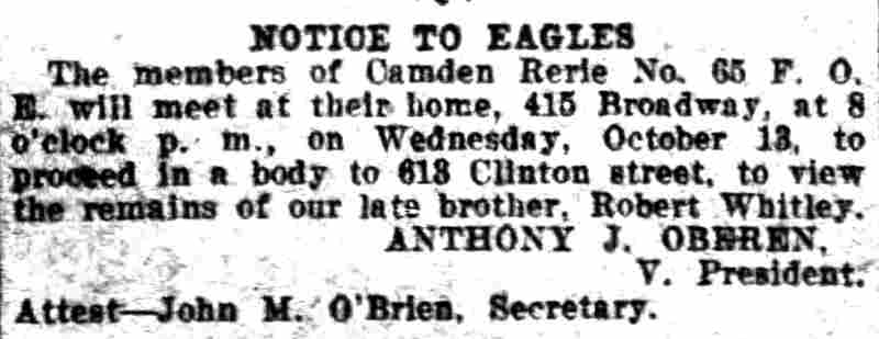 Notice to Eagles, Camden Daily Courier, October 12, 1920