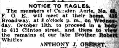 Notice to Eagles, Camden Post-Telegram, October 13, 1920