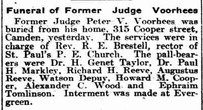 Philadelphia Inquirer, March 1, 1906 — Funeral of Former Judge Voorhees
