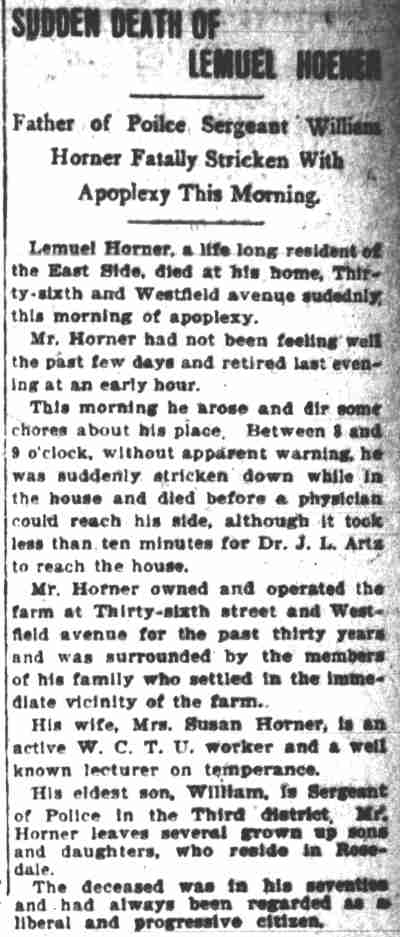 Sudden Death of Lemuel Horner — Camden Post-Telegram, January 1903